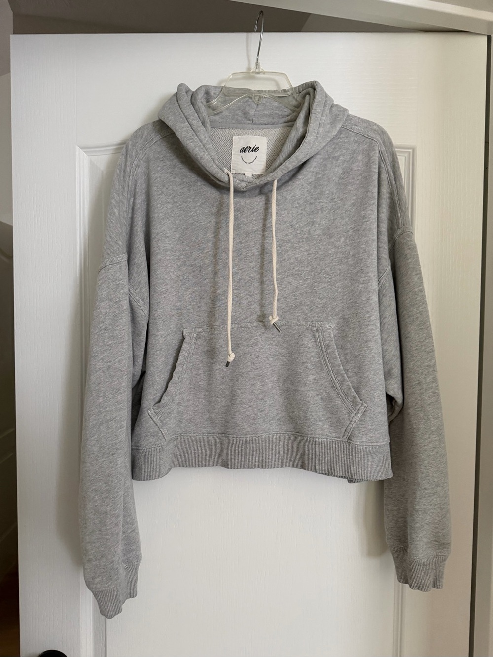 aerie Light Gray Cropped Hoodie Sweatshirt